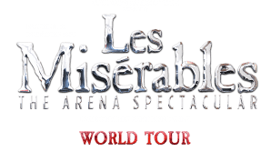 Les Miserables The Arena Spectacular silver text with World Tour red text below